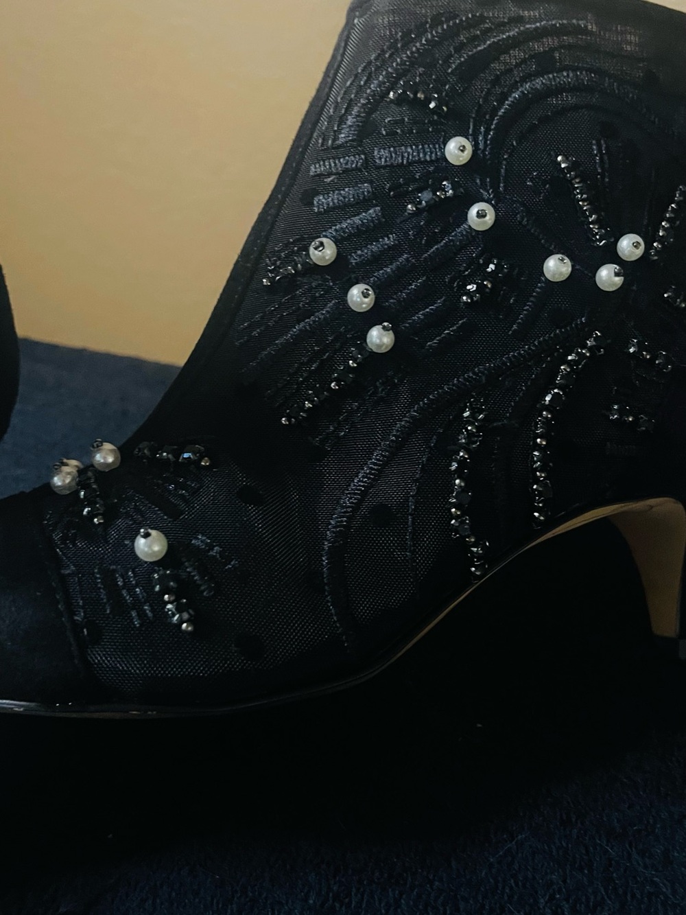 Sam Edelman Black Beaded Pearl Accent Ankle Boots
